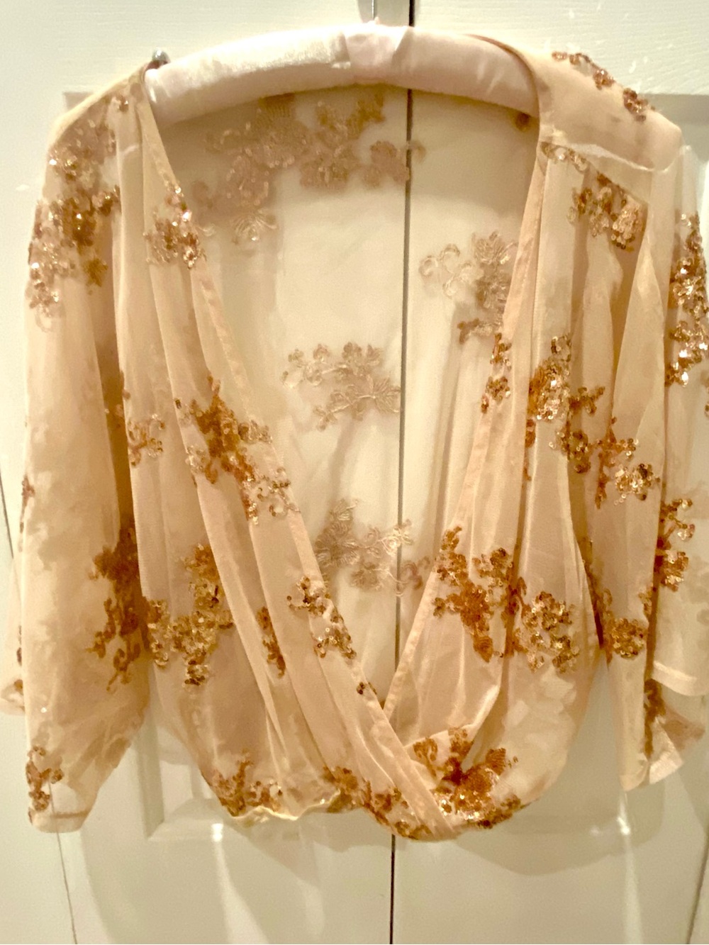 Gold sheer mesh sequin top! Size M